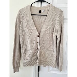 BDG Tan Diamond Pattern Knit Button Front Cardigan Sweater XS‎
